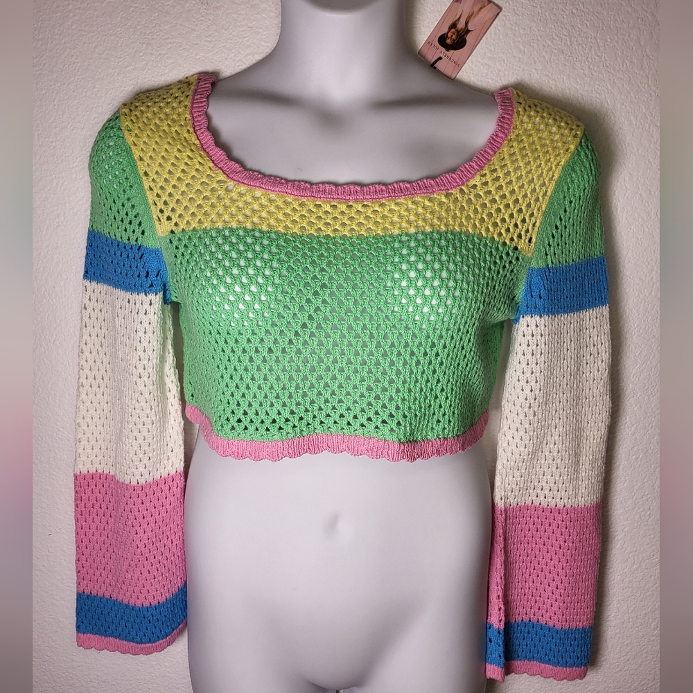 NWT Sincerly Jules Colorblock Knit Crop Top size Medium